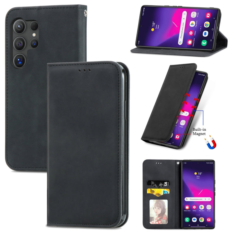 For Samsung Galaxy S25 Ultra 5G Retro Skin Feel Magnetic Leather Phone Case(Black) - Galaxy S25 Ultra 5G Cases by buy2fix | Online Shopping UK | buy2fix