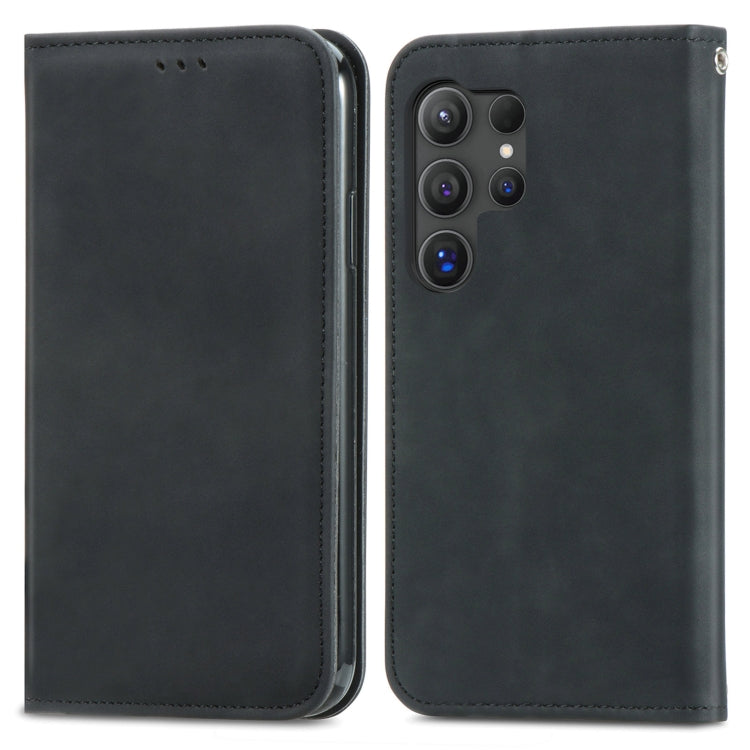 For Samsung Galaxy S25 Ultra 5G Retro Skin Feel Magnetic Leather Phone Case(Black) - Galaxy S25 Ultra 5G Cases by buy2fix | Online Shopping UK | buy2fix