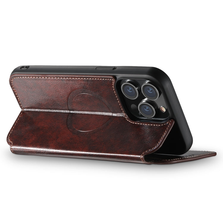 For iPhone 14 Suteni J05 Leather Magnetic Magsafe Phone Case(Brown) - iPhone 14 Cases by Suteni | Online Shopping UK | buy2fix