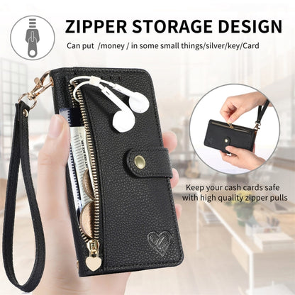 For iPhone 16 Pro Max Love Zipper Lanyard Leather Phone Case(Black) - iPhone 16 Pro Max Cases by buy2fix | Online Shopping UK | buy2fix