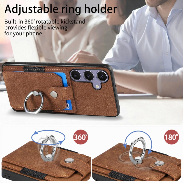 For Samsung Galaxy S25 5G Retro Skin-feel Ring Card Wallet Phone Case(Brown) - Galaxy S25 5G Cases by buy2fix | Online Shopping UK | buy2fix