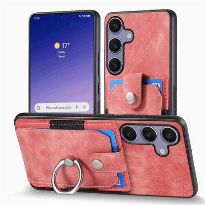 For Samsung Galaxy S25+ 5G Retro Skin-feel Ring Card Wallet Phone Case(Pink) - Galaxy S25+ 5G Cases by buy2fix | Online Shopping UK | buy2fix