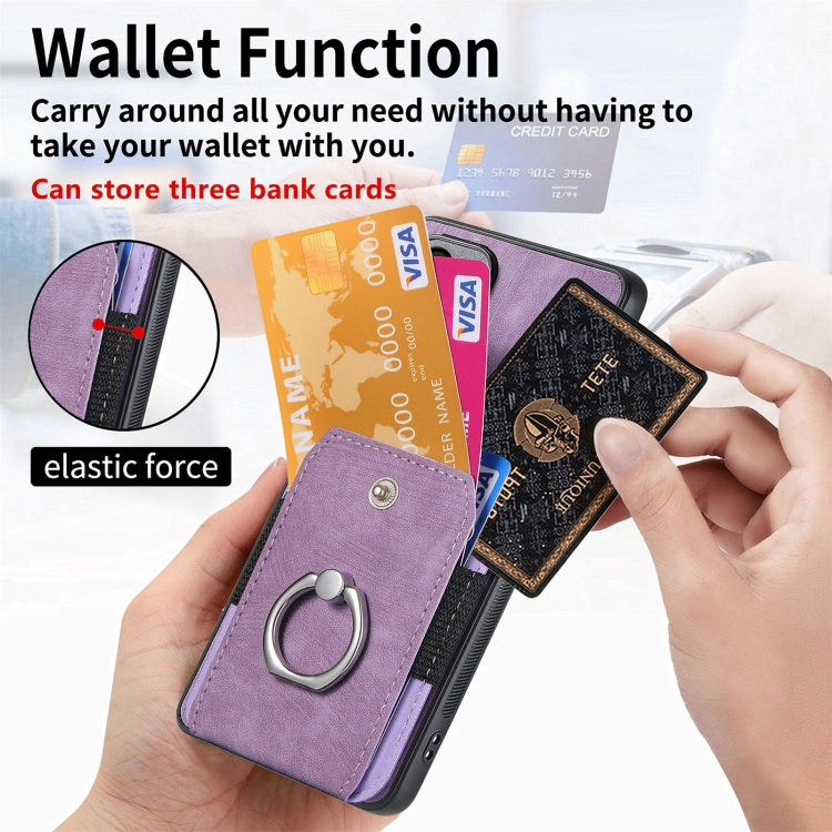 For Samsung Galaxy S25+ 5G Retro Skin-feel Ring Card Wallet Phone Case(Purple) - Galaxy S25+ 5G Cases by buy2fix | Online Shopping UK | buy2fix