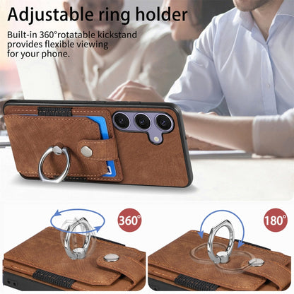 For Samsung Galaxy S25+ 5G Retro Skin-feel Ring Card Wallet Phone Case(Brown) - Galaxy S25+ 5G Cases by buy2fix | Online Shopping UK | buy2fix