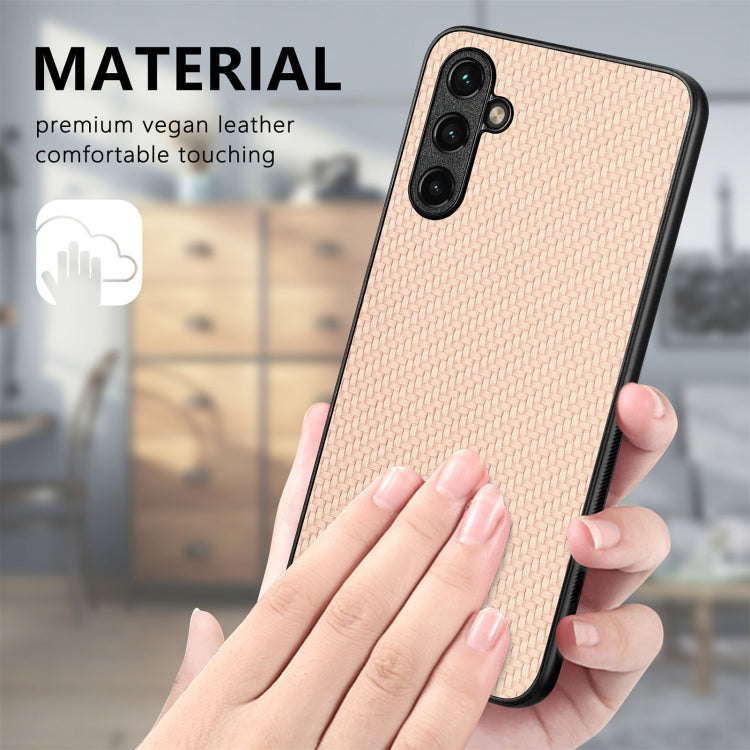 For Samsung Galaxy S25 5G Carbon Fiber Texture Leather Back Cover Phone Case(Khaki) - Galaxy Phone Cases by buy2fix | Online Shopping UK | buy2fix