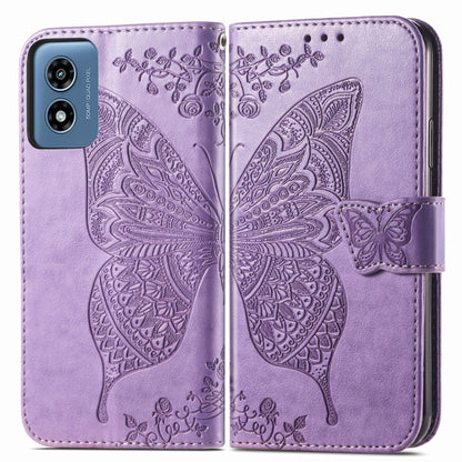 For Motorola Moto G  Play  2024 Butterfly Love Flower Embossed Leather Phone Case(Light Purple) - Motorola Cases by buy2fix | Online Shopping UK | buy2fix