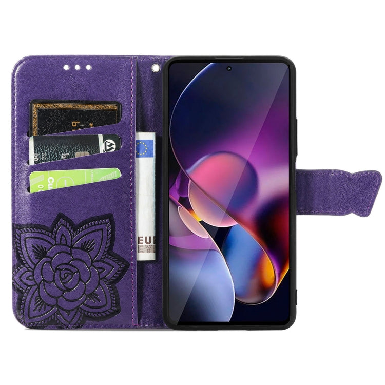 For Motorola Moto G Stylus 5G 2024 Butterfly Love Flower Embossed Leather Phone Case(Dark Purple) - Motorola Cases by buy2fix | Online Shopping UK | buy2fix