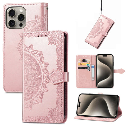 For iPhone 16 Plus Mandala Flower Embossed Leather Phone Case(Rose Gold) - iPhone 16 Plus Cases by buy2fix | Online Shopping UK | buy2fix