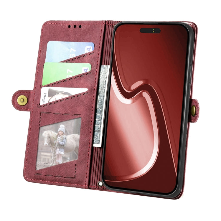 For iPhone 16 Geometric Zipper Wallet Side Buckle Leather Phone Case(Red) - iPhone 16 Cases by buy2fix | Online Shopping UK | buy2fix