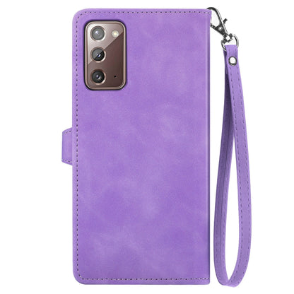 For Samsung Galaxy Note20 Embossed Flower Zipper Leather Phone Case(Purple) - Galaxy Note20 Cases by buy2fix | Online Shopping UK | buy2fix