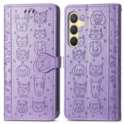 For Samsung Galaxy S24+ 5G Cat and Dog Embossed Leather Phone Case(Purple) - Galaxy S24+ 5G Cases by buy2fix | Online Shopping UK | buy2fix