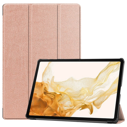 For Samsung Galaxy Tab S9+ JUNSUNMAY Custer Solid Color 3-Fold Stand Leather Smart Tablet Case(Rose Gold) - Galaxy Tab S9+ Cases by JUNSUNMAY | Online Shopping UK | buy2fix