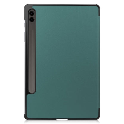 For Samsung Galaxy Tab S9 FE+ 12.4 JUNSUNMAY Custer Solid Color 3-Fold Stand Leather Smart Tablet Case(Dark Green) - Galaxy Tab S9 FE+ by JUNSUNMAY | Online Shopping UK | buy2fix