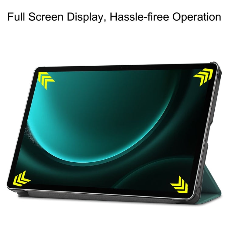 For Samsung Galaxy Tab S9 FE+ 12.4 JUNSUNMAY Custer Solid Color 3-Fold Stand Leather Smart Tablet Case(Dark Green) - Galaxy Tab S9 FE+ by JUNSUNMAY | Online Shopping UK | buy2fix