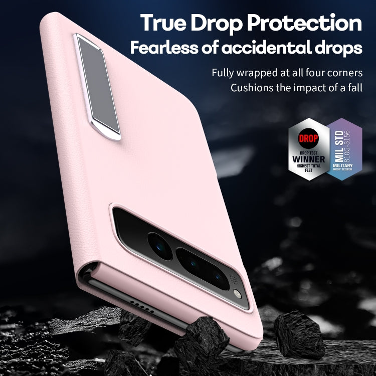 For   Google Pixel Fold Side Electroplating Adsorption Ultra-thin Leather Phone Case(Pink) - Google Cases by buy2fix | Online Shopping UK | buy2fix