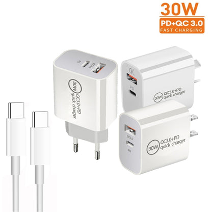 PD30W USB-C / Type-C + QC3.0 USB Dual Port Charger with 1m Type-C to Type-C Data Cable, US Plug - USB Charger by buy2fix | Online Shopping UK | buy2fix