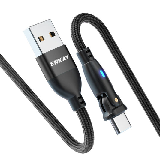 ENKAY 180 Degrees Rotating USB to Type-C 3A Fast Charging Data Cable with LED Light, Length:2m(Black) - USB-C & Type-C Cable by ENKAY | Online Shopping UK | buy2fix