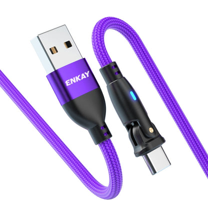 ENKAY 180 Degrees Rotating USB to Type-C 3A Fast Charging Data Cable with LED Light, Length:2m(Purple) - USB-C & Type-C Cable by ENKAY | Online Shopping UK | buy2fix