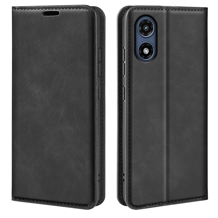 For Motorola Moto G Play 2024 Retro-skin Magnetic Suction Leather Phone Case(Black) - Motorola Cases by buy2fix | Online Shopping UK | buy2fix