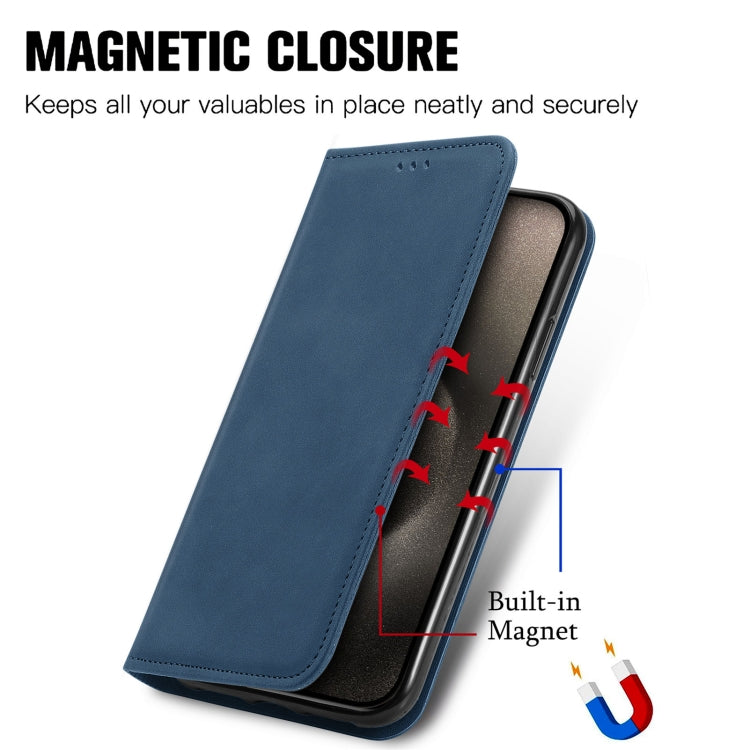 For iPhone 16 Pro Max Retro Skin Feel Magnetic Flip Leather Phone Case(Blue) - iPhone 16 Pro Max Cases by buy2fix | Online Shopping UK | buy2fix