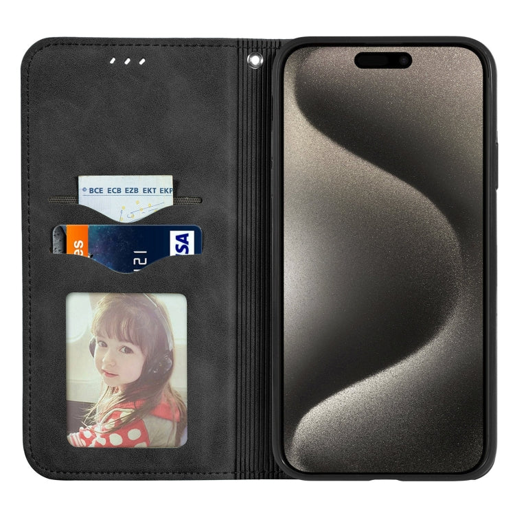 For iPhone 16 Pro Retro Skin Feel Magnetic Flip Leather Phone Case(Black) - iPhone 16 Pro Cases by buy2fix | Online Shopping UK | buy2fix