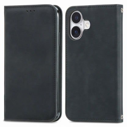 For iPhone 16 Retro Skin Feel Magnetic Flip Leather Phone Case(Black) - iPhone 16 Cases by buy2fix | Online Shopping UK | buy2fix