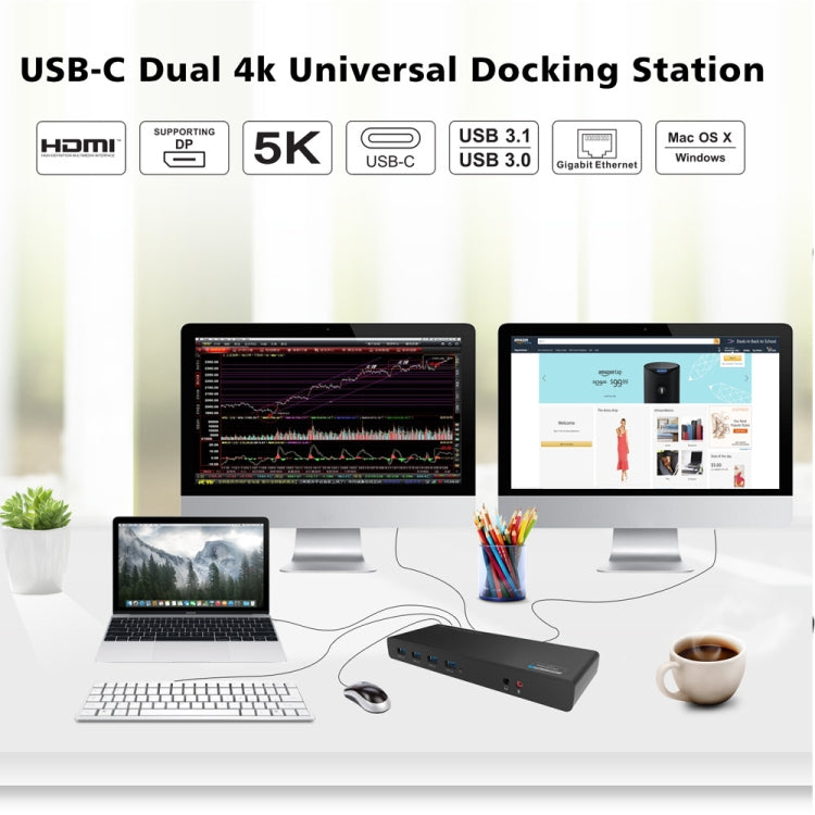 Wavlink UG69DK1 5K Type-C Dual Display USB 3.0 Video Gigabit Ethernet HDMI Docking Station, Plug:US Plug -  by WAVLINK | Online Shopping UK | buy2fix