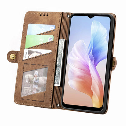 For DOOGEE X98 Pro / X98 Geometric Zipper Wallet Side Buckle Leather Phone Case(Brown) - Doogee Cases by buy2fix | Online Shopping UK | buy2fix