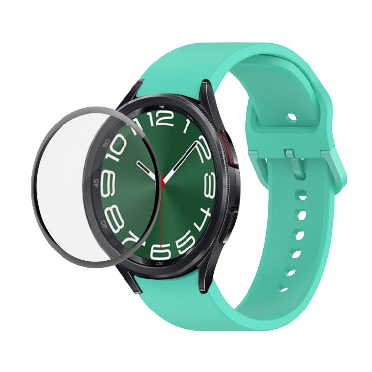 For Samsung Galaxy Watch6 Classic 47mm JUNSUNMAY Silicone Adjustable Strap + Full Coverage PMMA Screen Protector Kit(Cyan) - Watch Bands by JUNSUNMAY | Online Shopping UK | buy2fix