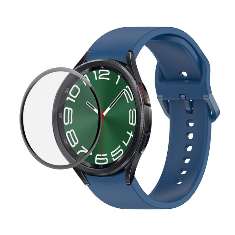 For Samsung Galaxy Watch6 Classic 47mm JUNSUNMAY Silicone Adjustable Strap + Full Coverage PMMA Screen Protector Kit(Dark Blue) - Watch Bands by JUNSUNMAY | Online Shopping UK | buy2fix