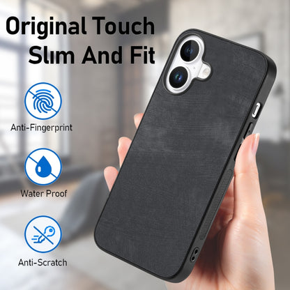 For iPhone 16 Vintage Leather PC Back Cover Phone Case(Black) - iPhone 16 Cases by buy2fix | Online Shopping UK | buy2fix