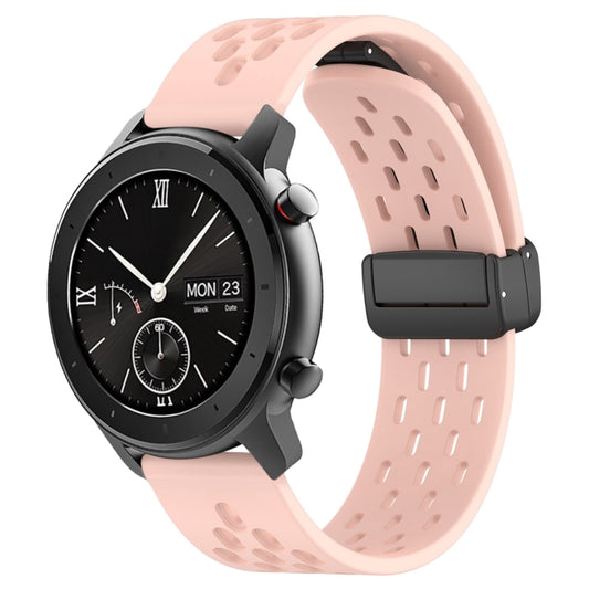 For Amazfit GTR 42mm 20mm Folding Magnetic Clasp Silicone Watch Band(Pink) - Watch Bands by buy2fix | Online Shopping UK | buy2fix