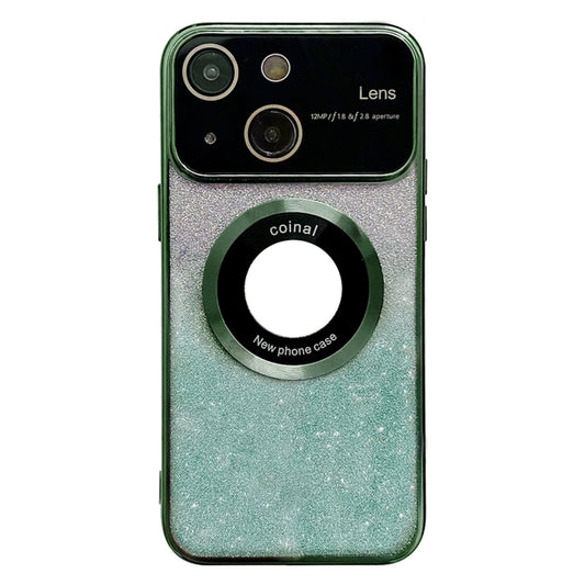 For iPhone 13 Large Window MagSafe Gradient Glitter Electroplating TPU Phone Case(Green) - iPhone 13 Cases by buy2fix | Online Shopping UK | buy2fix