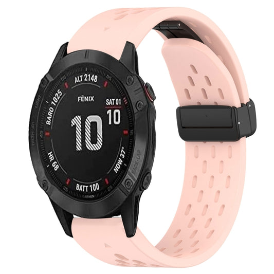 For Garmin Fenix 6S Pro 20mm Folding Buckle Hole Silicone Watch Band(Pink) - Watch Bands by buy2fix | Online Shopping UK | buy2fix