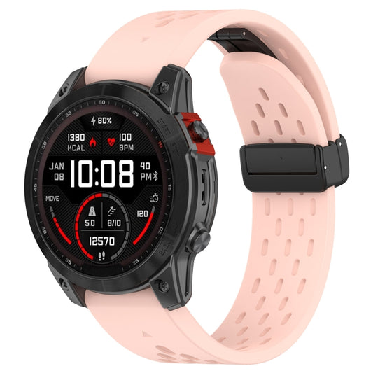 For Garmin Fenix 6X GPS / 6X Pro Quick Release Holes Magnetic Buckle Silicone Watch Band(Pink) - Watch Bands by buy2fix | Online Shopping UK | buy2fix