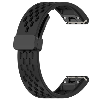 For Garmin Fenix 6X Sapphire GPS Quick Release Holes Magnetic Buckle Silicone Watch Band(Black) - Watch Bands by buy2fix | Online Shopping UK | buy2fix