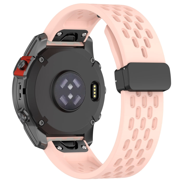 For Garmin Fenix 5x Sapphire Quick Release Holes Magnetic Buckle Silicone Watch Band(Pink) - Watch Bands by buy2fix | Online Shopping UK | buy2fix