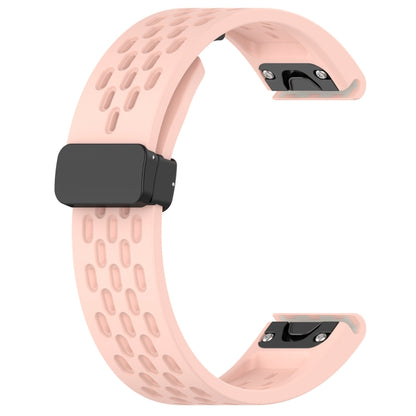 For Garmin Fenix 5x Sapphire Quick Release Holes Magnetic Buckle Silicone Watch Band(Pink) - Watch Bands by buy2fix | Online Shopping UK | buy2fix