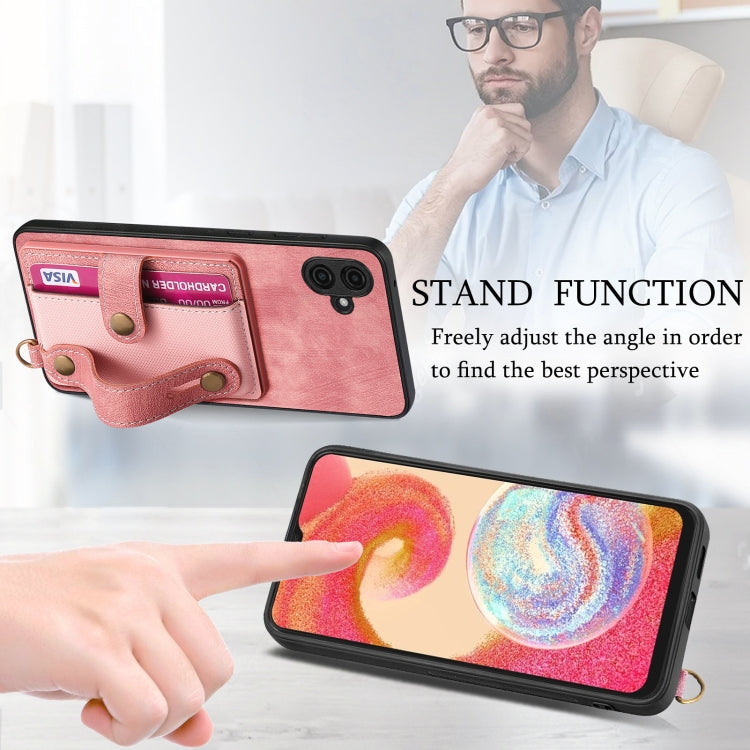 For Samsung Galaxy A04e Retro Cross Wristband Wallet Leather Back Phone Case(Pink) - Galaxy Phone Cases by buy2fix | Online Shopping UK | buy2fix