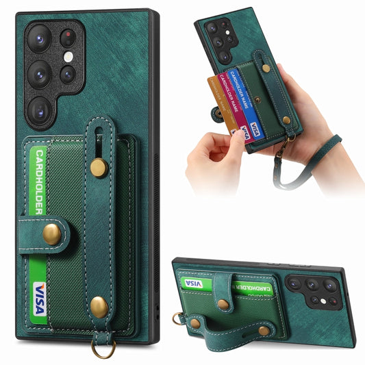 For Samsung Galaxy S23 Ultra 5G Retro Cross Wristband Wallet Leather Back Phone Case(Green) - Galaxy S23 Ultra 5G Cases by buy2fix | Online Shopping UK | buy2fix