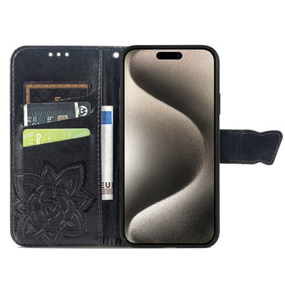 For iPhone 16 Pro Butterfly Love Flower Embossed Leather Phone Case(Black) - iPhone 16 Pro Cases by buy2fix | Online Shopping UK | buy2fix