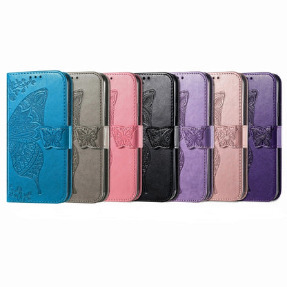 For iPhone 16 Butterfly Love Flower Embossed Leather Phone Case(Blue) - iPhone 16 Cases by buy2fix | Online Shopping UK | buy2fix