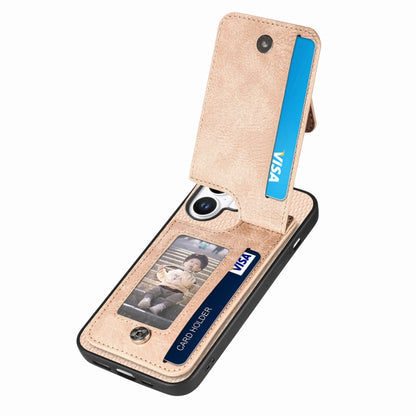 For iPhone 16 Carbon Fiber Vertical Flip Zipper Phone Case(Khaki) - iPhone 16 Cases by buy2fix | Online Shopping UK | buy2fix