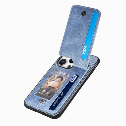 For iPhone 16 Pro Carbon Fiber Vertical Flip Zipper Phone Case(Blue) - iPhone 16 Pro Cases by buy2fix | Online Shopping UK | buy2fix