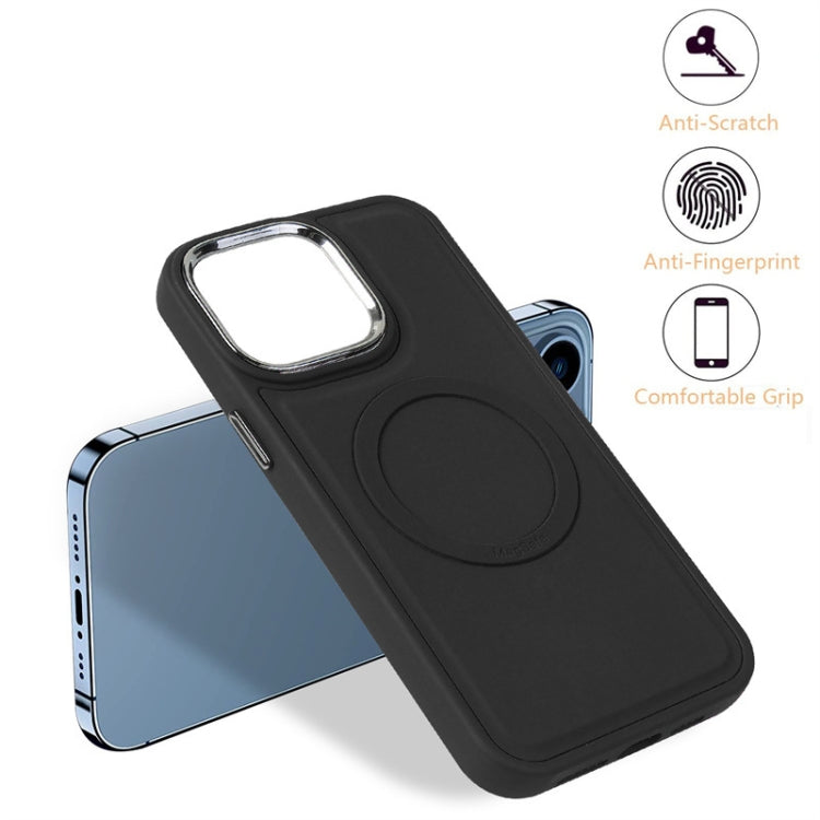 For iPhone 15 Imitation Liquid Skin Feel Plating Magsafe Card Bag Phone Case(Black) - iPhone 15 Cases by buy2fix | Online Shopping UK | buy2fix