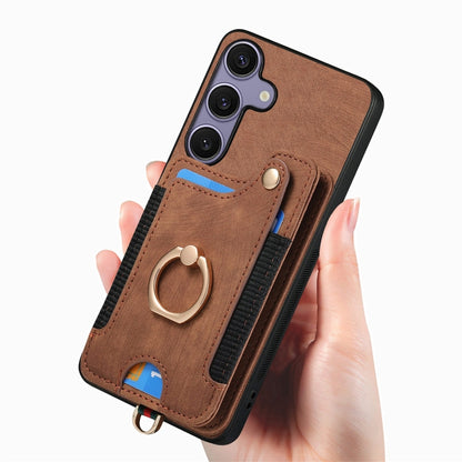 For Samsung Galaxy S25 5G Retro Skin-feel Ring Multi-card Wallet Phone Case(Brown) - Galaxy S25 5G Cases by buy2fix | Online Shopping UK | buy2fix