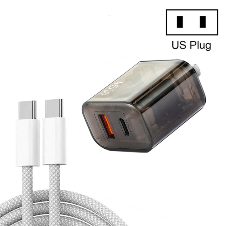 45PQ 45W PD25W + QC3.0 20W USB Super Fast Charger with Type-C to Type-C Cable, US Plug(Transparent Gray) - USB Charger by buy2fix | Online Shopping UK | buy2fix