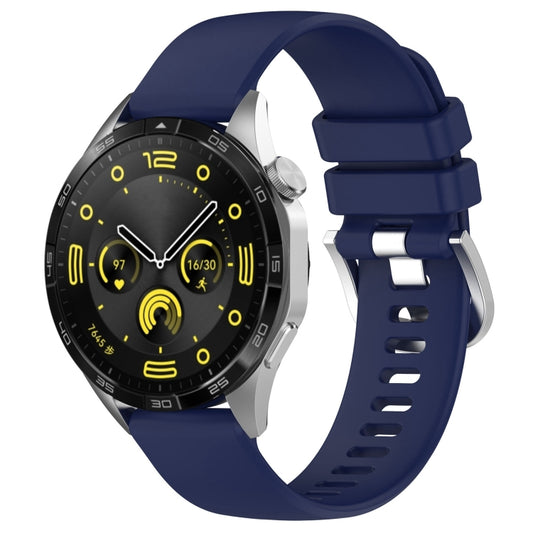 For Huawei Watch GT4 41mm 18mm Liquid Glossy Silver Buckle Silicone Watch Band(Dark Blue) - Watch Bands by buy2fix | Online Shopping UK | buy2fix