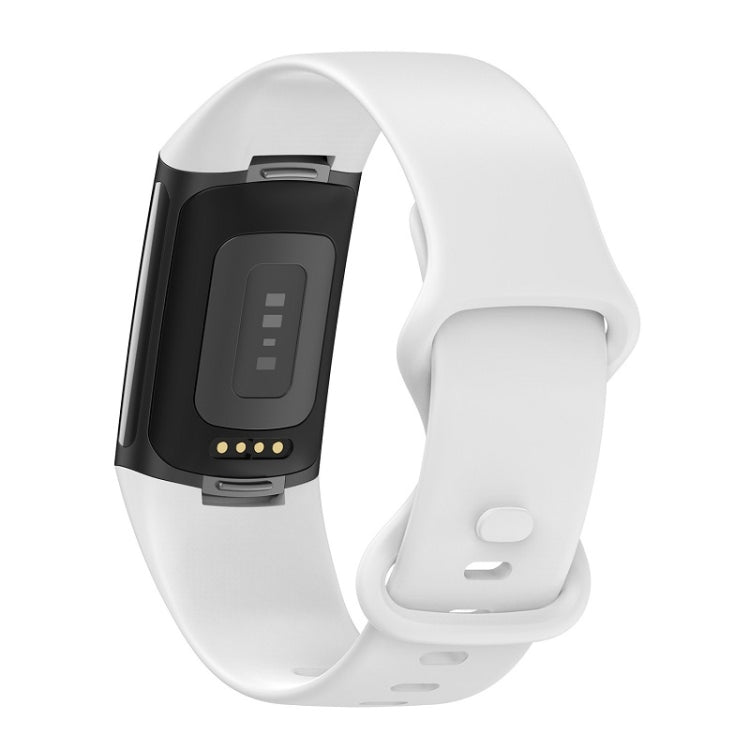 For Fitbit Charge 6 Solid Color Butterfly Buckle Silicone Watch Band, Size:L Size(White) - Watch Bands by buy2fix | Online Shopping UK | buy2fix