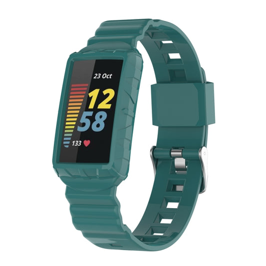 For Fitbit Charge 6 / 5 / 4 / 3 Armor Integrated TPU Watch Band(Pine Green) - Watch Bands by buy2fix | Online Shopping UK | buy2fix